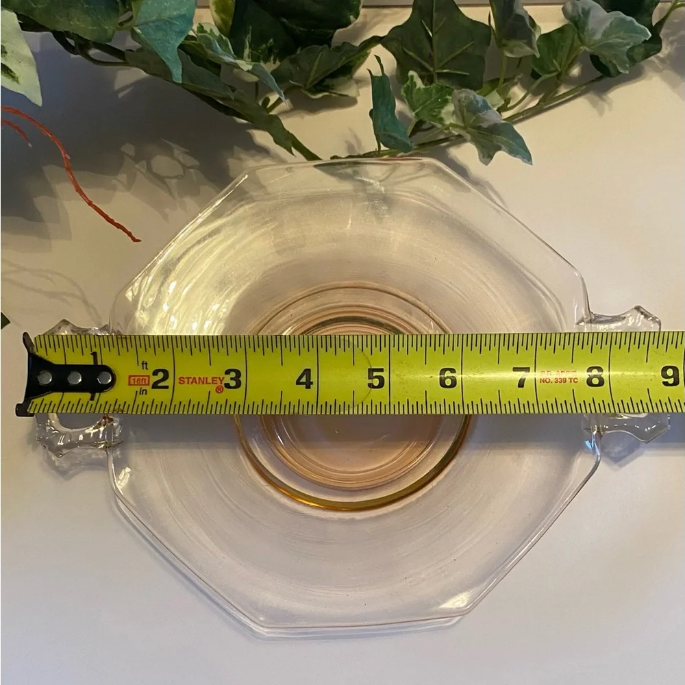 1930s Art Deco Pink Octagonal Glass Footed Plate Tidbit Tray Platter w/Handles - Picture 11 of 13